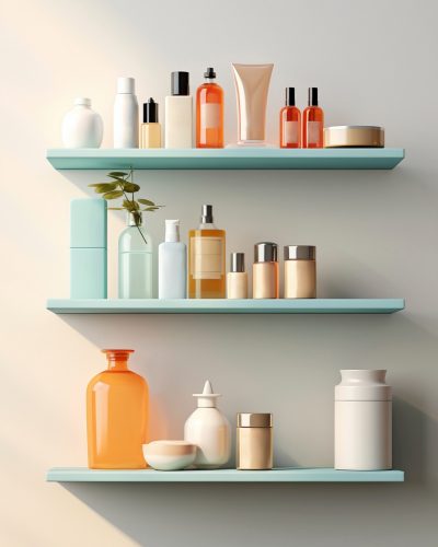 assortment beauty products displayed shelf